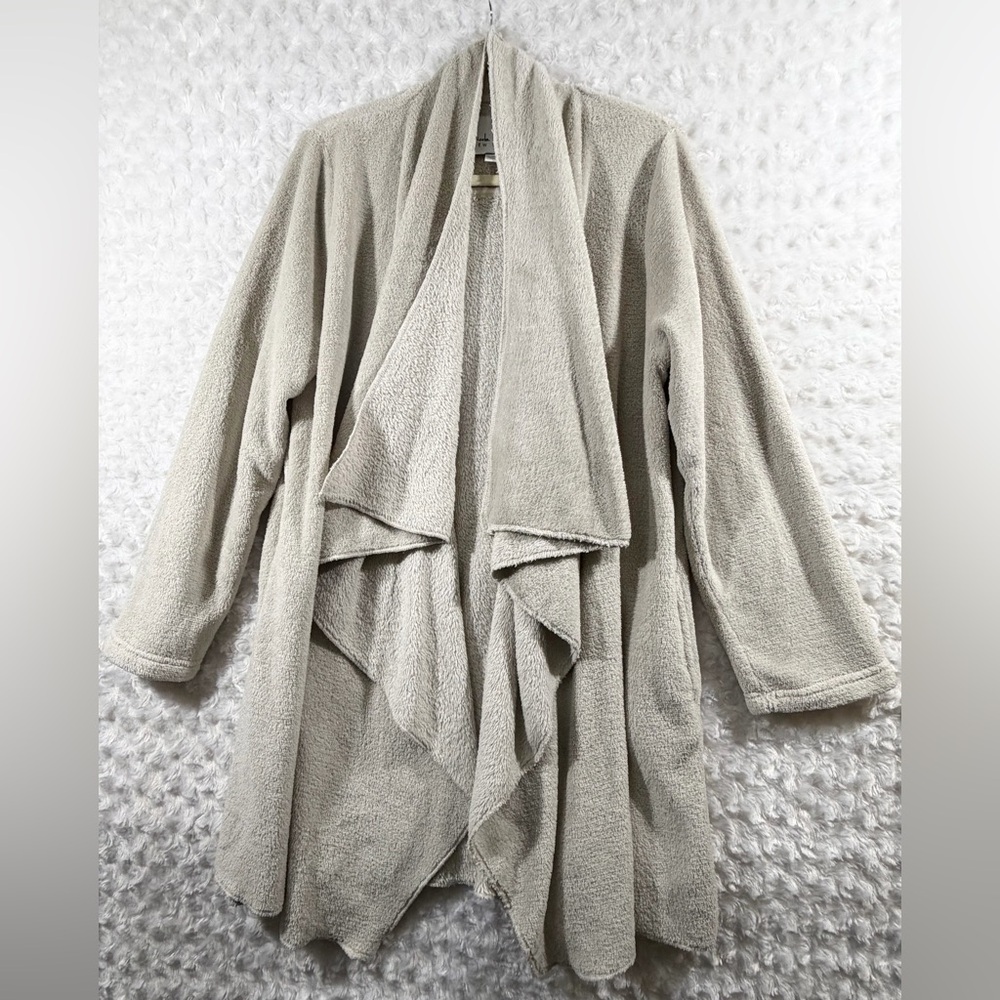 Nicole Miller Womens Size L/XL Cream Open Front Waterfall Longline Cardigan